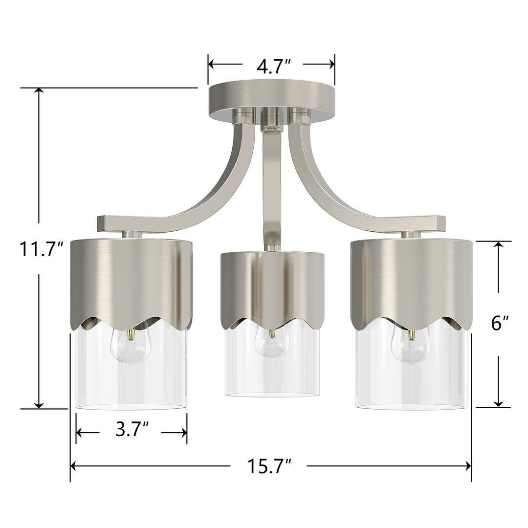 Glimmer 15.75 "- 3 Lights Modern Cluster Brushed Brass/Matte Black/Brushed Nickel Semi Flush Mount Lighting Fixture For Hallway/Laundry Room #29036