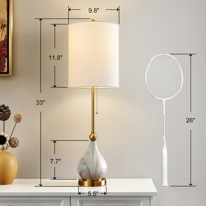 33" Modern Glam Ceramic Table Lamp With Pre-assembled Shade And Pull Chain For Bedroom Living Room #T293