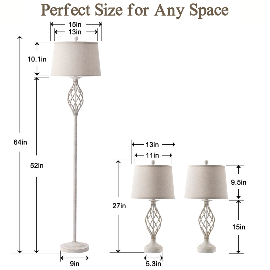 Maxax Traditional Floor & Table Lamp Set of 3 #TF22