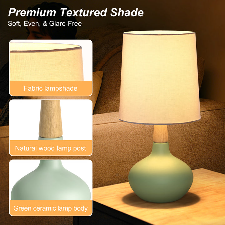 Maxax 14" Ceramic Table Lamps Set of 2, Small Beside Lamps, Modern White Bedside Nightstand Lamps for Living Room Bedroom #T185