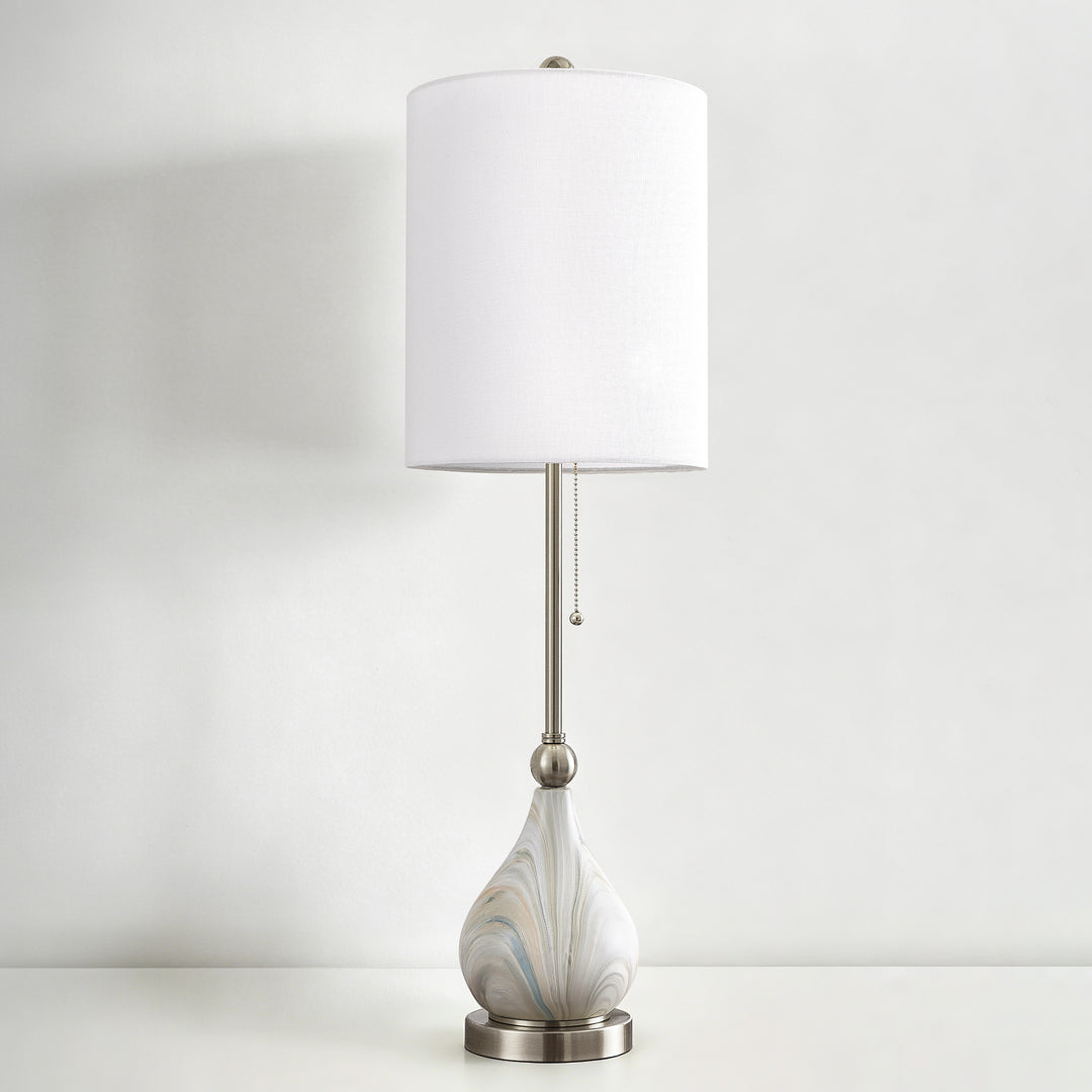 33" Modern Glam Ceramic Table Lamp With Pre-assembled Shade And Pull Chain For Bedroom Living Room #T293