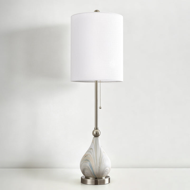 33" Modern Glam Ceramic Table Lamp With Pre-assembled Shade And Pull Chain For Bedroom Living Room #T293