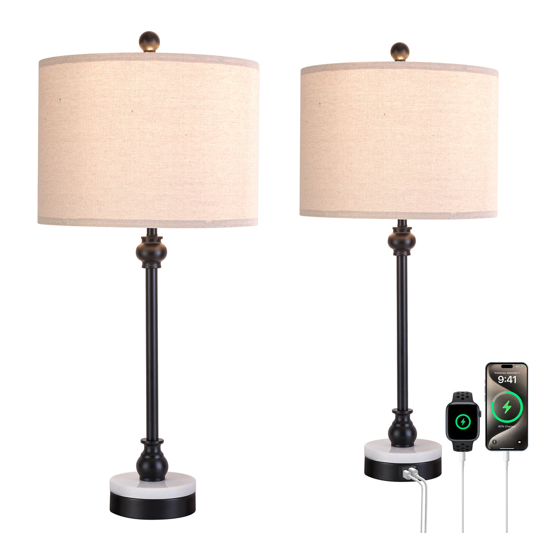 28.3" Marble And Metal Table Lamp For Living Room/bedroom (Set of 2) #T264