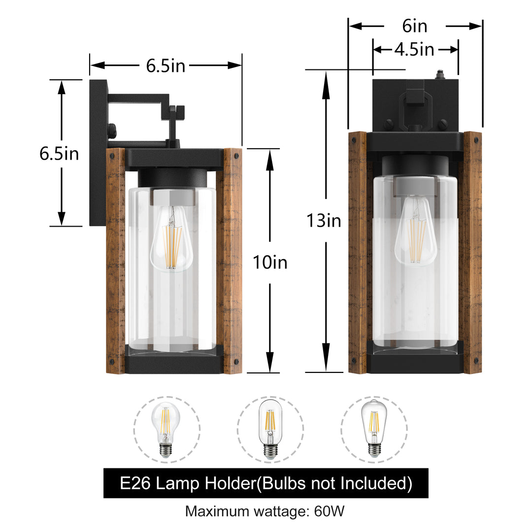 1-light 13''H Black And Wood Grain Iron Etl Outdoor Wall Lantern with Dusk to Dawn #7051