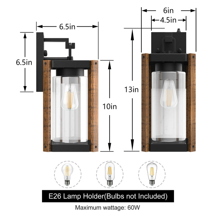 1-light 13''H Black And Wood Grain Iron Etl Outdoor Wall Lantern with Dusk to Dawn #7051