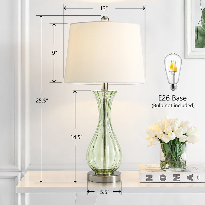 Maxax Coastal Glass Table Lamps Set of 2，Modern 25.5" Clear Glass Bedside Lamps with White Shade for Bedroom Living Room #T78