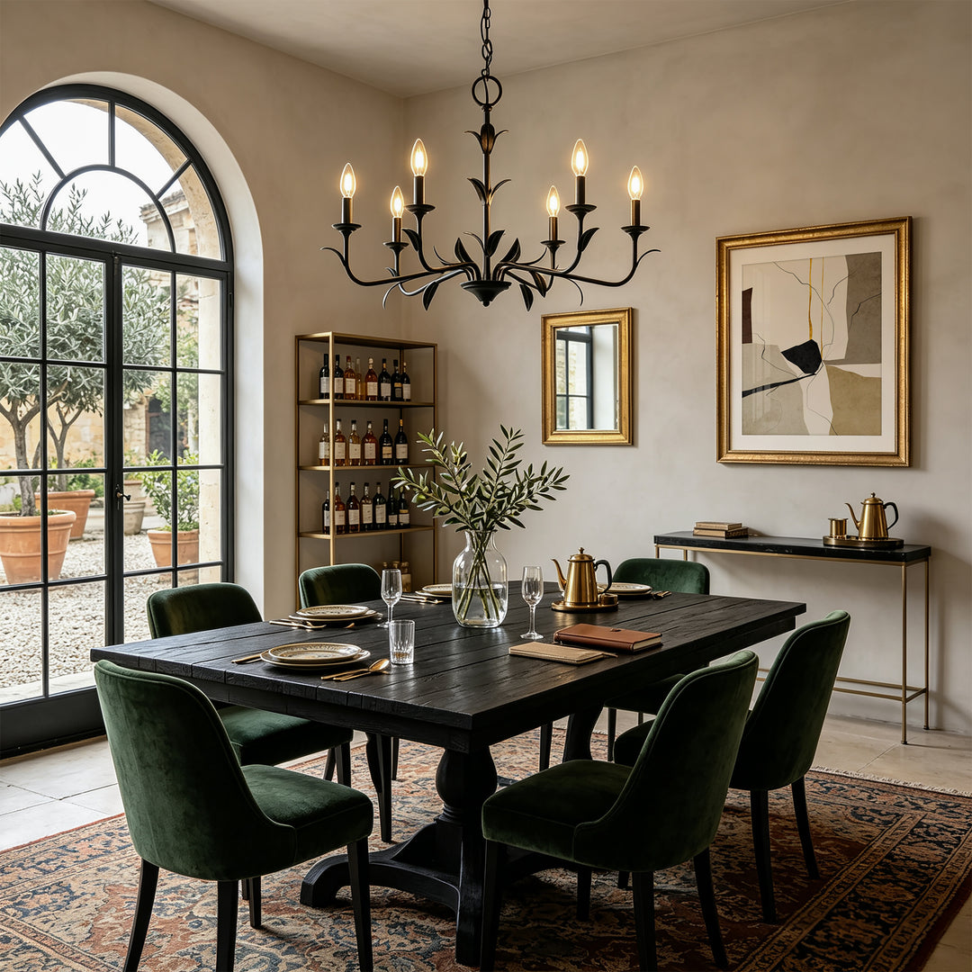 30" 6-Light Matte Black Candle Style Chandelier for Dining Room & Living Room #48009