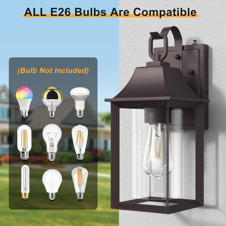 1 - Light Black Outdoor Wall Lantern with Clear Glass #7038