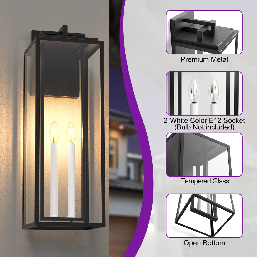 Harbor Black and Gold Base Outdoor Wall Light with Dusk to Dawn and Clear Tempered Glass #OW7102