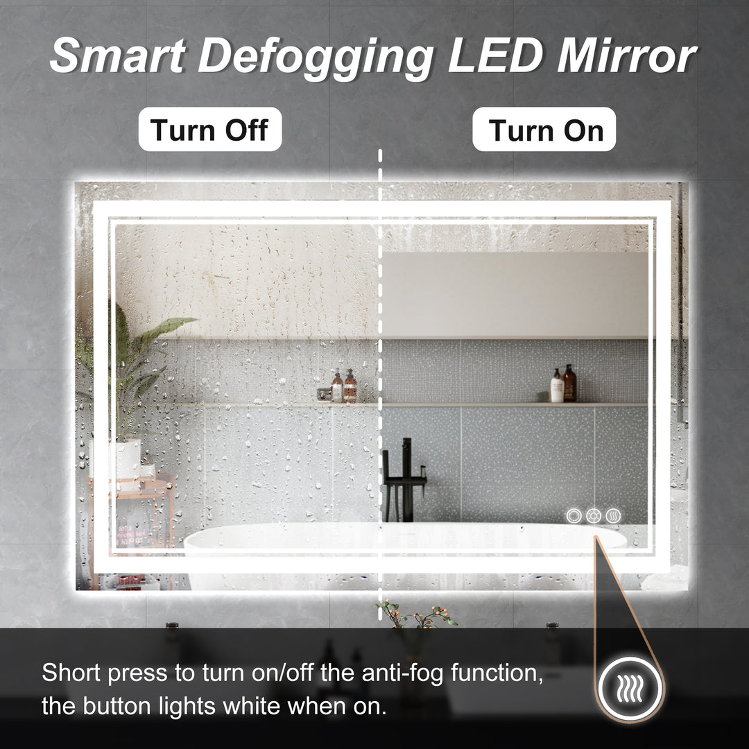 Modern Frameless Anti-Fog LED Lighted Dimmable Wall Mounted Bathroom Vanity Mirror 48" H x 32" W #MXML01-128