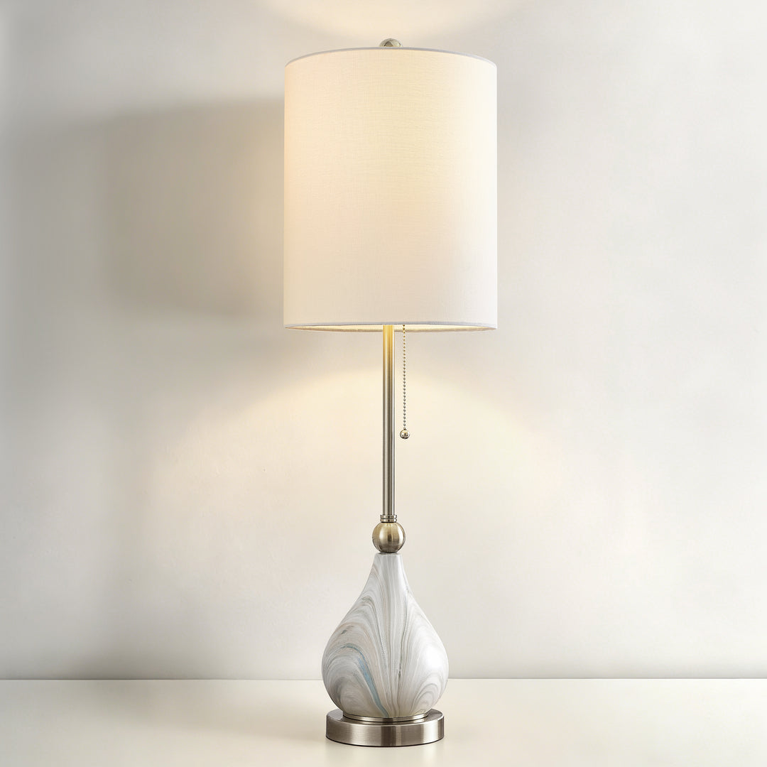 33" Modern Glam Ceramic Table Lamp With Pre-assembled Shade And Pull Chain For Bedroom Living Room #T293