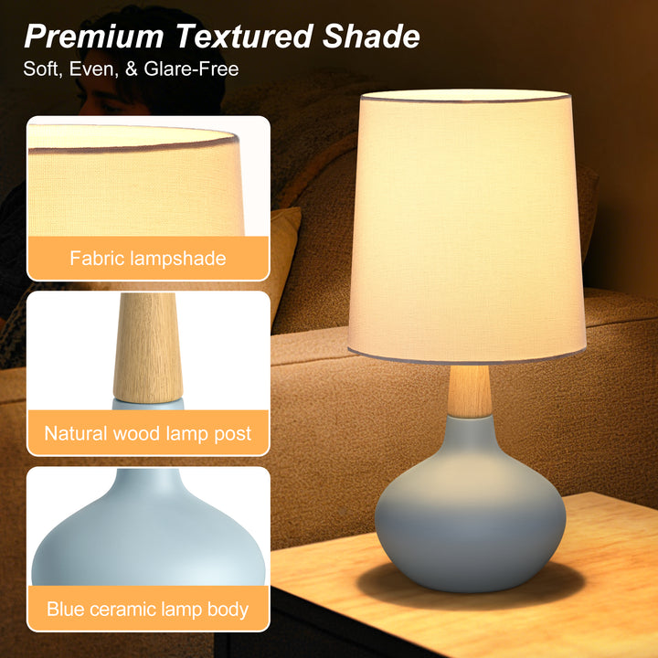 Maxax 14" Ceramic Table Lamps Set of 2, Small Beside Lamps, Modern White Bedside Nightstand Lamps for Living Room Bedroom #T185