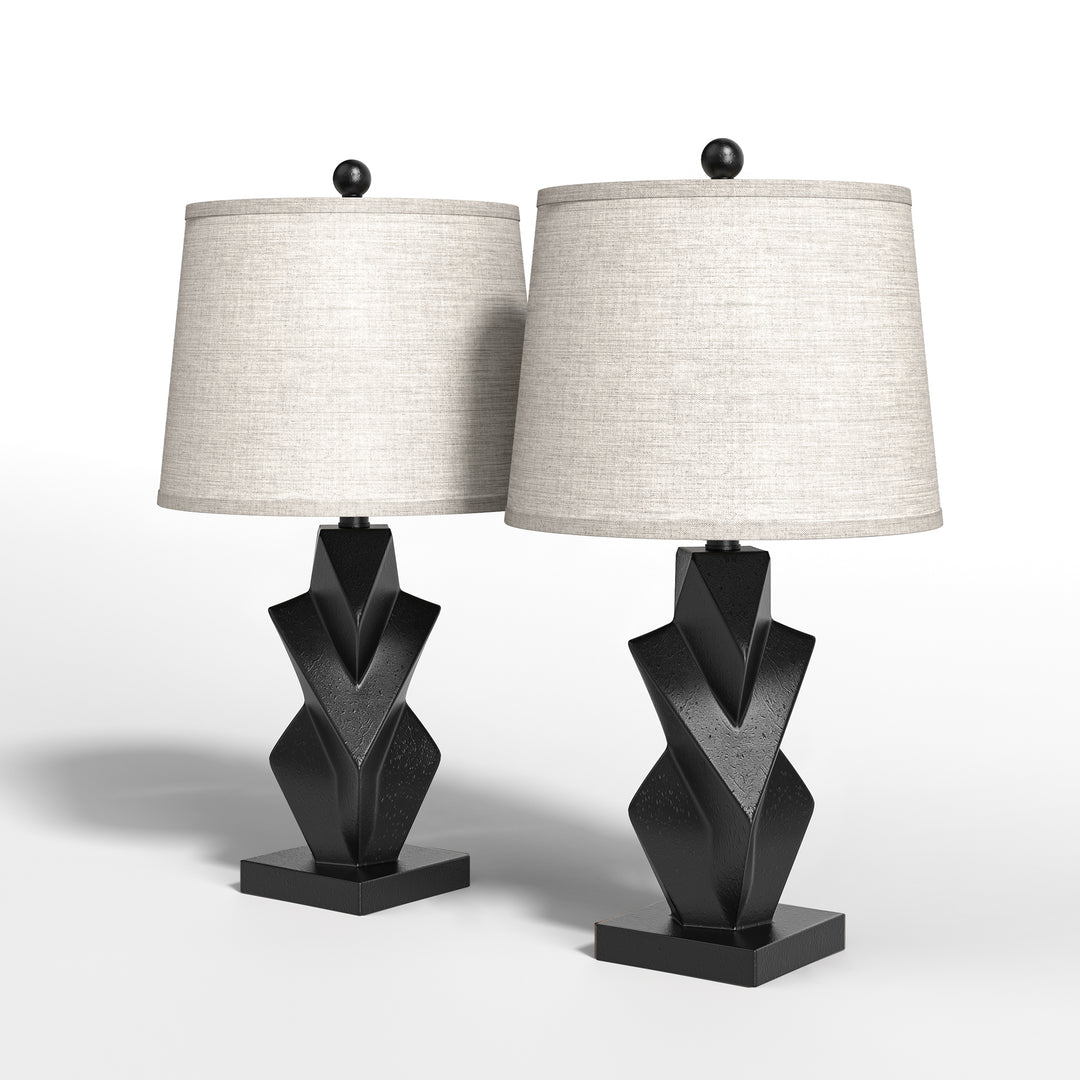 24.5'' Black Resin Modern Glam Table Lamp Set With Usb (Set of 2)