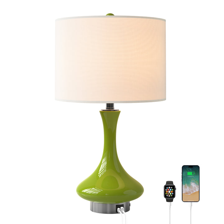 Aura 23.5'' Modern Blue Ceramic Table Lamp With USB Ports For Living Room/Bedroom #T252