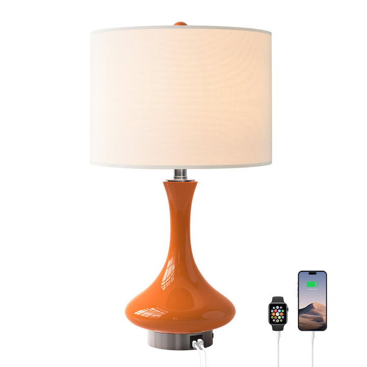 Aura 23.5'' Modern Blue Ceramic Table Lamp With USB Ports For Living Room/Bedroom #T252