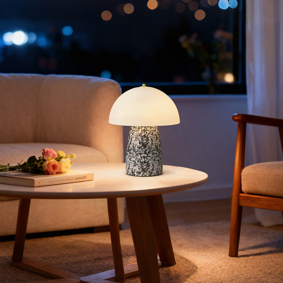 Pulsar 11" Modern Rechargeable Touch Control Desk Lamp, Portable Wireless Ceramic Led Lamp With Milky White Glass Shade, Three-Level Dimming, Suitable For Bedrooms, Living Rooms, Terraces And Outdoors #T281