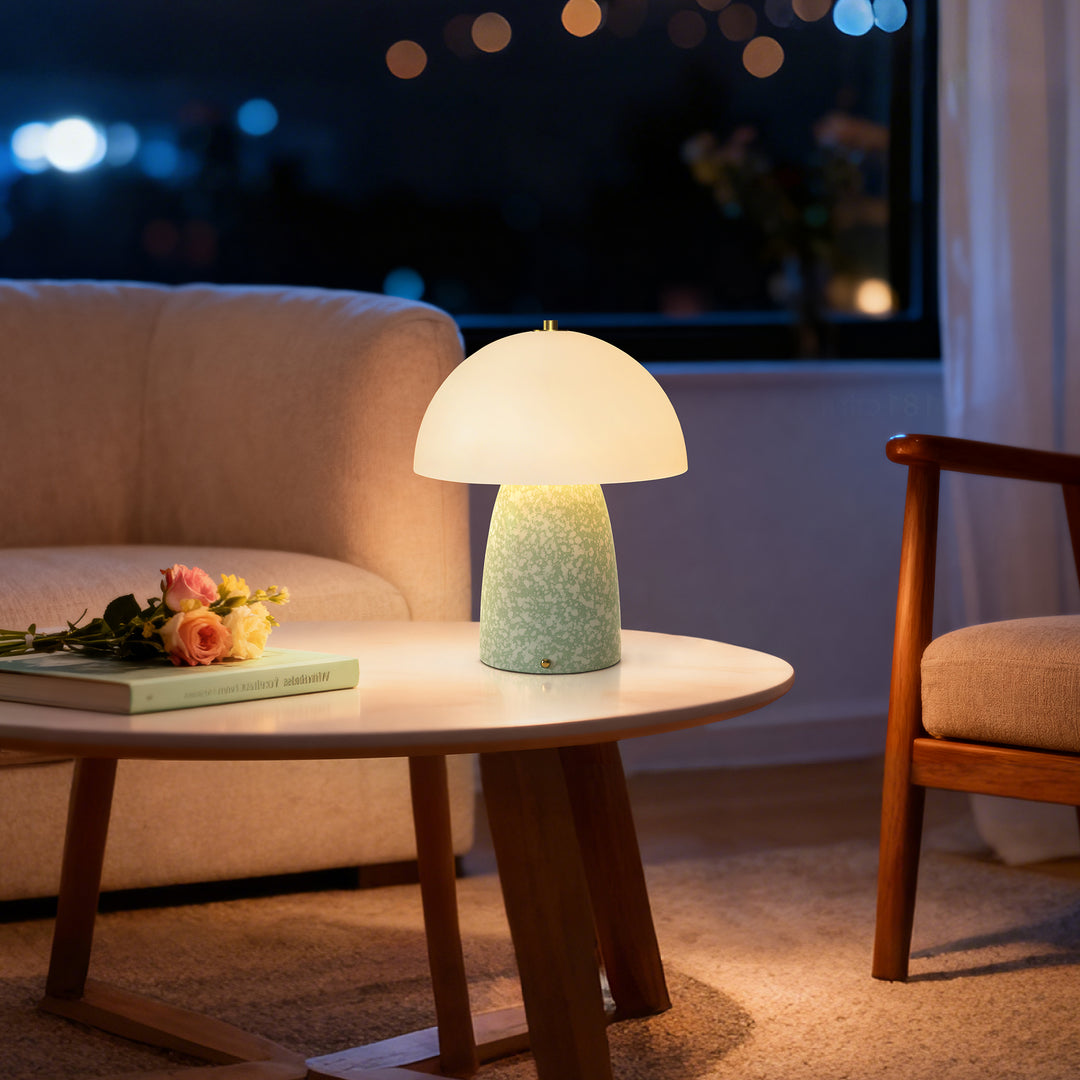 Pulsar 11" Modern Rechargeable Touch Control Desk Lamp, Portable Wireless Ceramic Led Lamp With Milky White Glass Shade, Three-Level Dimming, Suitable For Bedrooms, Living Rooms, Terraces And Outdoors #T281