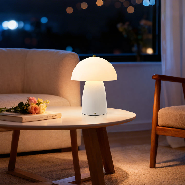 Pulsar 11" Modern Rechargeable Touch Control Desk Lamp, Portable Wireless Ceramic Led Lamp With Milky White Glass Shade, Three-Level Dimming, Suitable For Bedrooms, Living Rooms, Terraces And Outdoors #T281