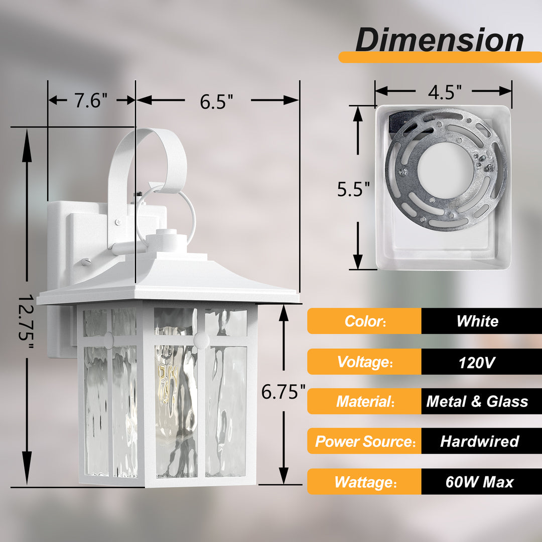 Maxax 2 Pack Dusk to Dawn Outdoor Wall Lights, Exterior Light Fixtures Wall Mount with Ripple Glass, Waterproof Black Porch Lights, Outside Wall Lantern for Entryway, Garage, Patio #MX7003