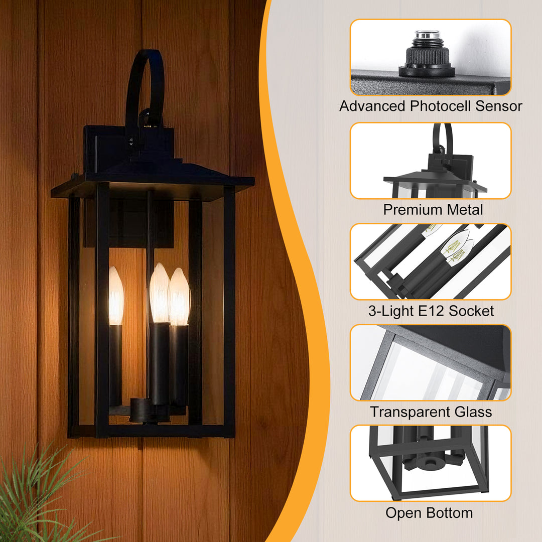 Dusk to Dawn 12.5" Outdoor Wall Sconce, Exterior Wall Light Fixture, Matte Black Porch Light Outdoor, Outside Wall Mount Lantern for House Garage Doorway (Bulb Include) #7004