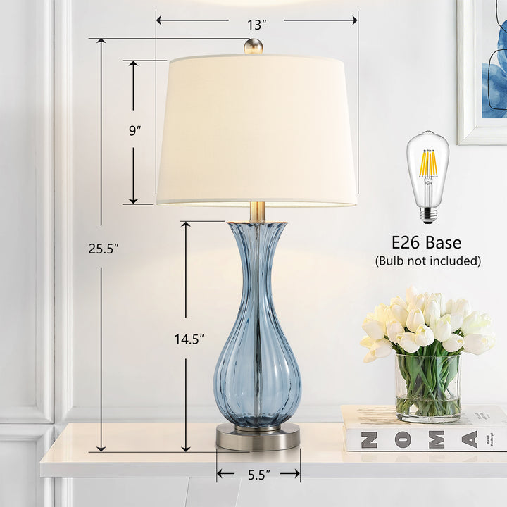 Maxax Coastal Glass Table Lamps Set of 2，Modern 25.5" Clear Glass Bedside Lamps with White Shade for Bedroom Living Room #T78