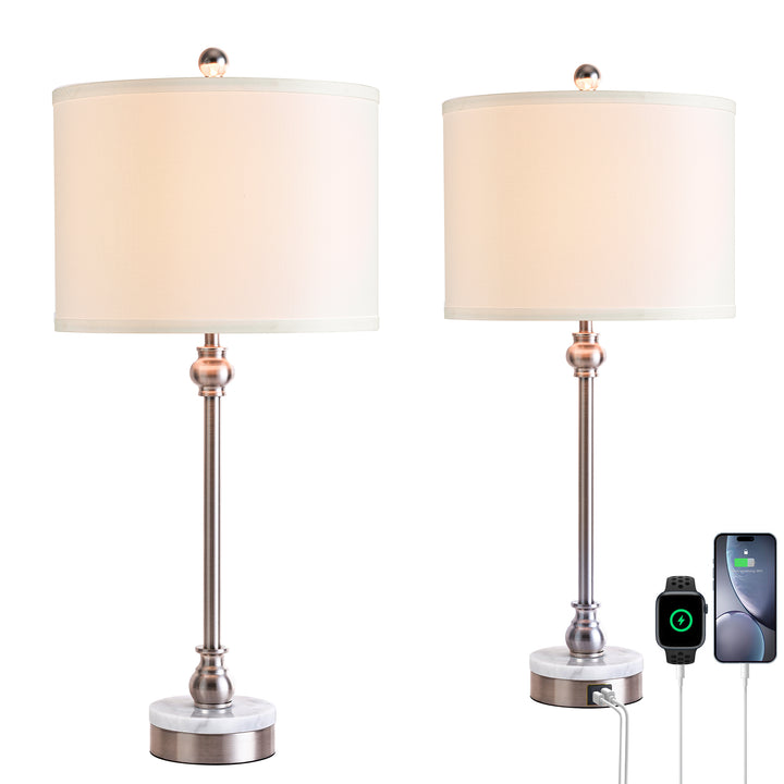 28.3" Marble And Metal Table Lamp For Living Room/bedroom (Set of 2) #T264