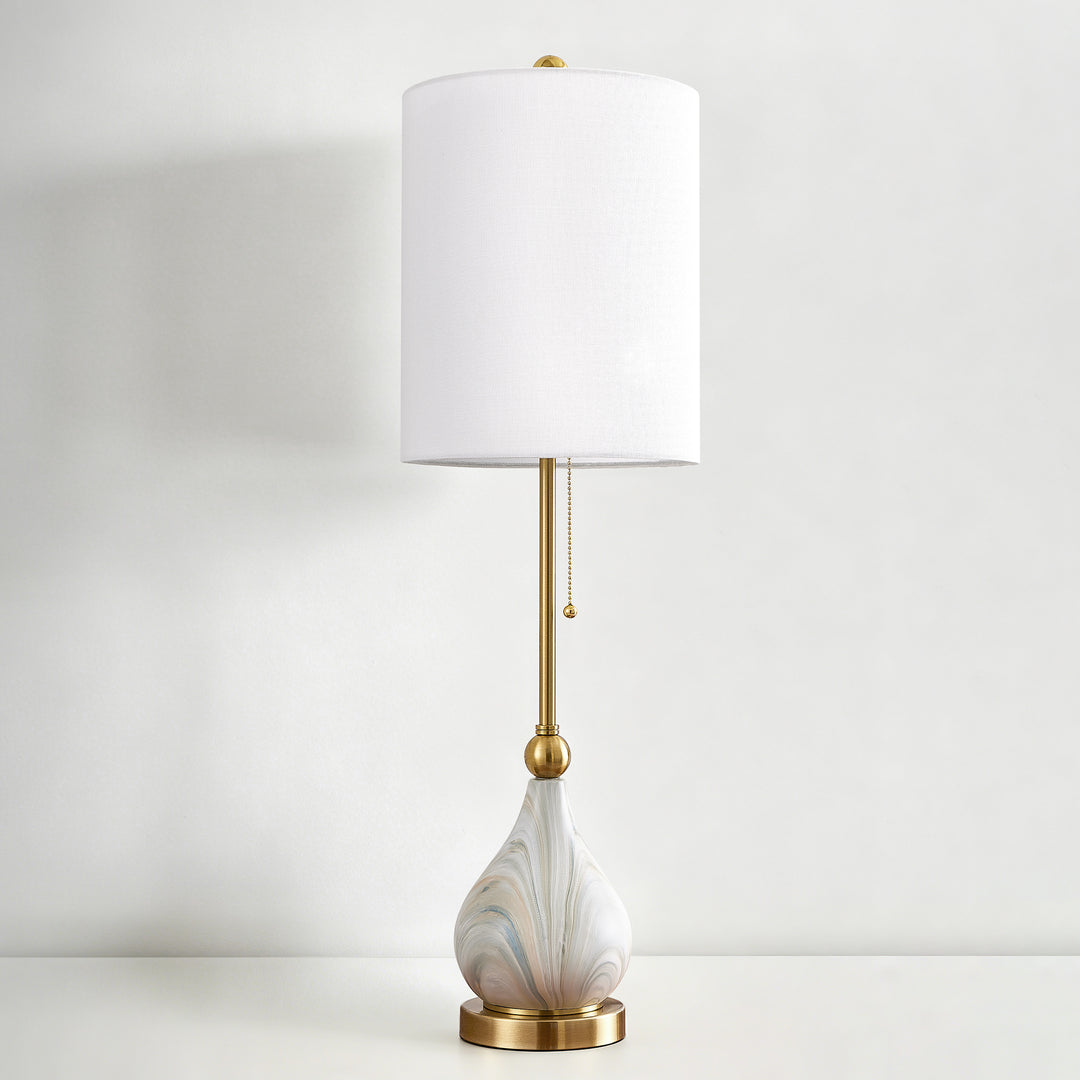 33" Modern Glam Ceramic Table Lamp With Pre-assembled Shade And Pull Chain For Bedroom Living Room #T293
