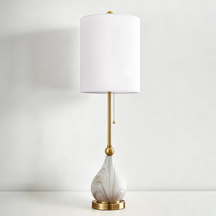 33" Modern Glam Ceramic Table Lamp With Pre-assembled Shade And Pull Chain For Bedroom Living Room #T293
