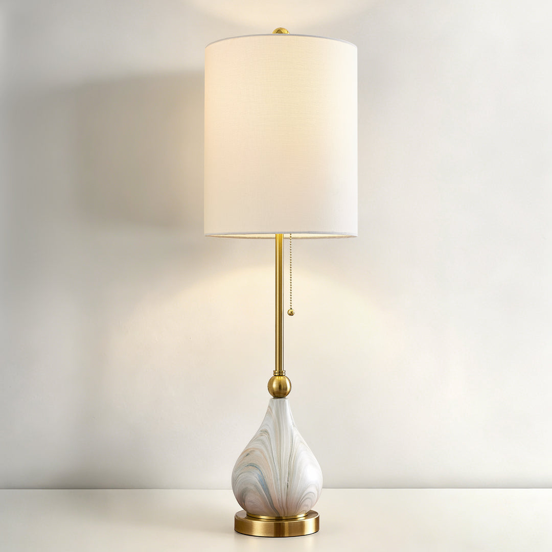 33" Modern Glam Ceramic Table Lamp With Pre-assembled Shade And Pull Chain For Bedroom Living Room #T293