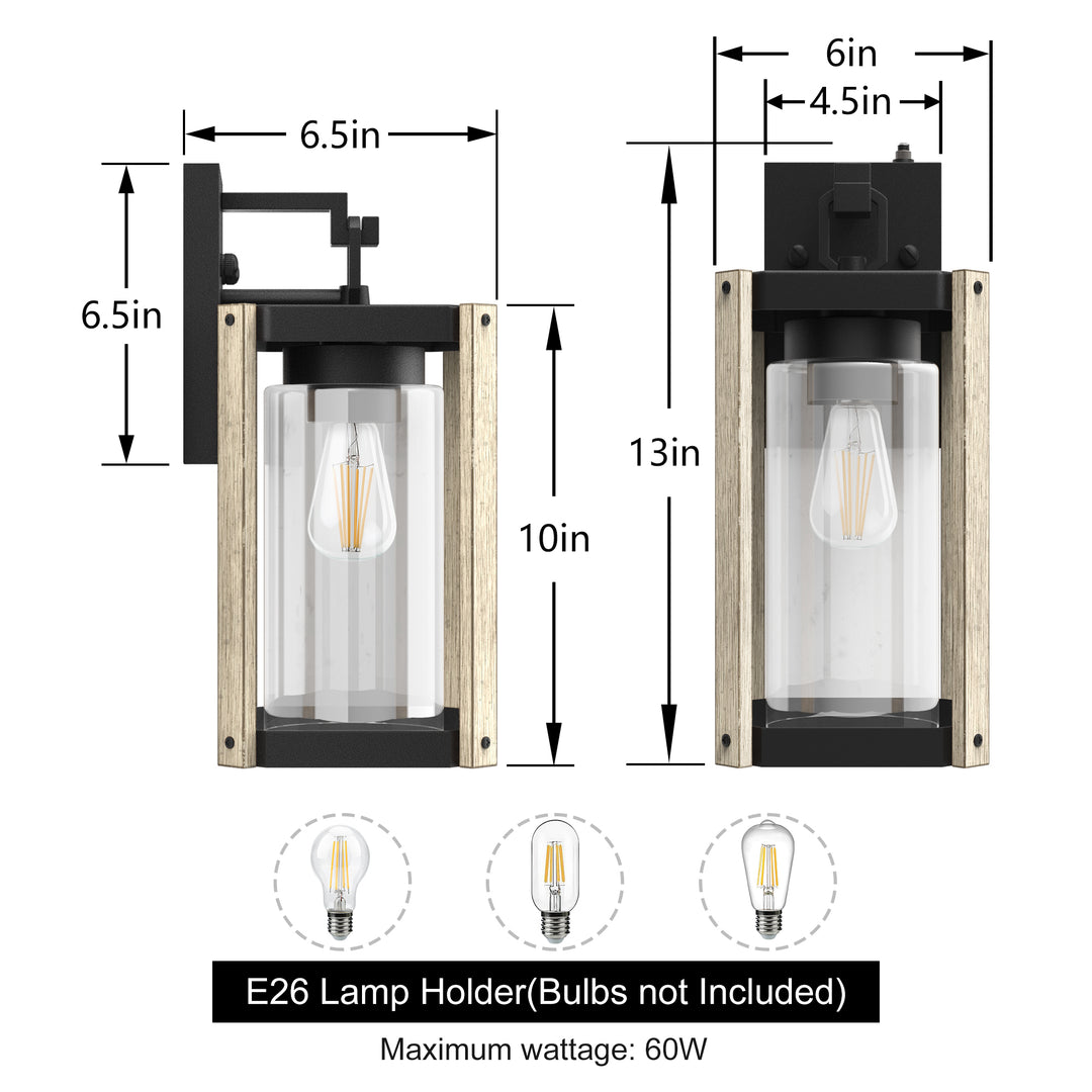 1-light 13''H Black And Wood Grain Iron Etl Outdoor Wall Lantern with Dusk to Dawn #7051
