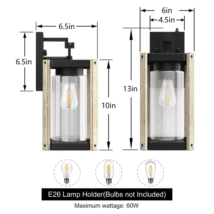 1-light 13''H Black And Wood Grain Iron Etl Outdoor Wall Lantern with Dusk to Dawn #7051