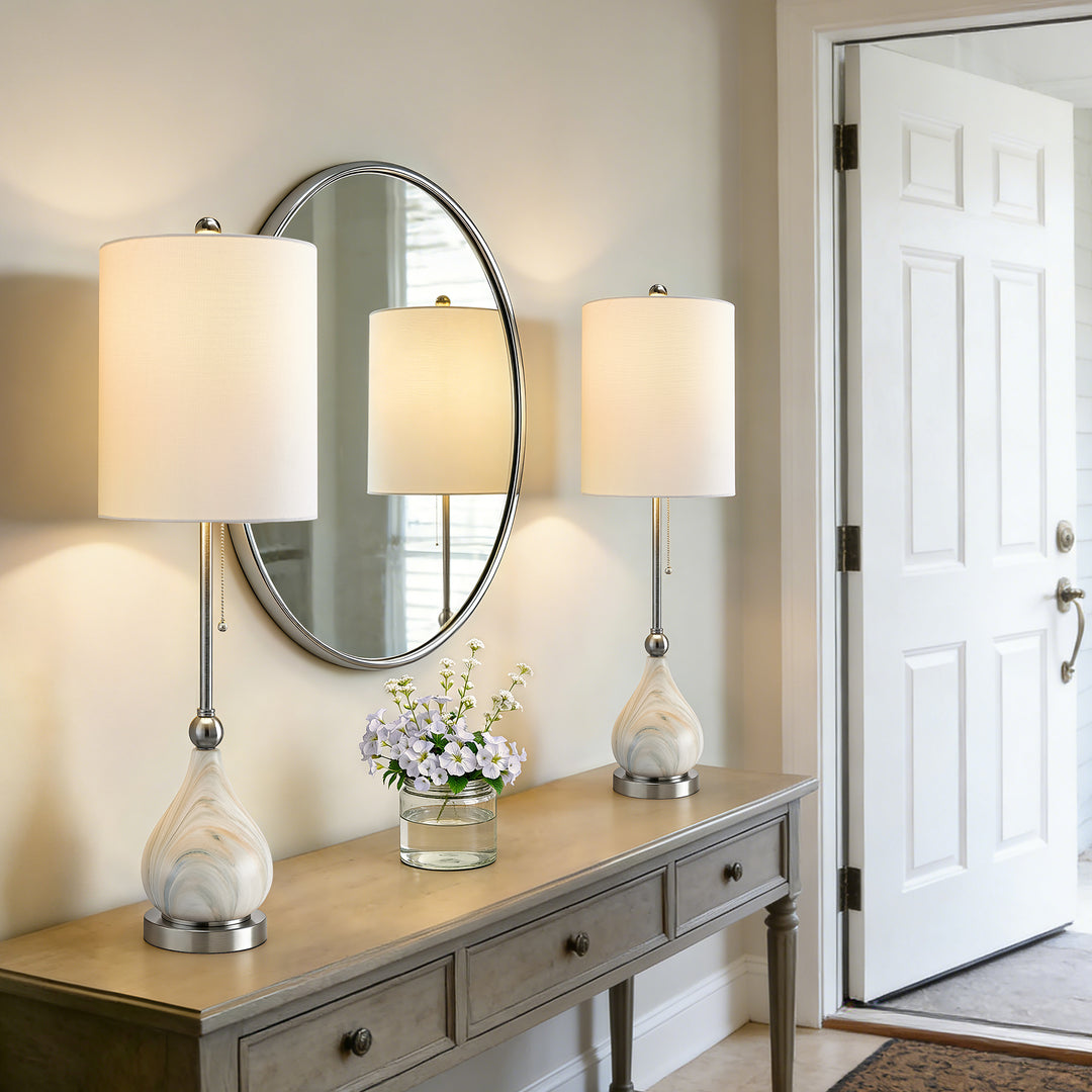 33" Modern Glam Ceramic Table Lamp With Pre-assembled Shade And Pull Chain For Bedroom Living Room #T293