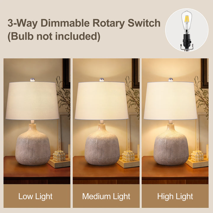 Shimmer 23.5" Farmhouse Resin Table Lamp With Usb And Type C Ports 3 Way Dimmable Rotary Switch Bedside Lamp For Bedroom And Living Room #T275