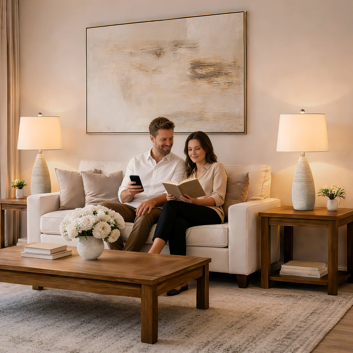 Shimmer 26.5" Farmhouse Traditional Resin Table Lamp, Assembled Linen Shade And Rotary Switch Bedside Lamps For Bedroom And Living Room (Set of 2) #T276