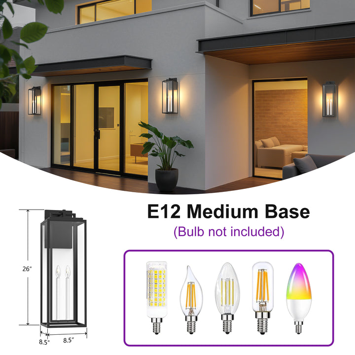 Harbor Black and Gold Base Outdoor Wall Light with Dusk to Dawn and Clear Tempered Glass #OW7102