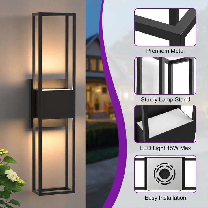 Modern Outdoor Wall Lights, 27.56IN Large Wall Sconce - 3000K Warm White Integrated LED Exterior Lighting Fixture, Waterproof Outdoor Lantern Lights for House, Porch, Garage #7079-2BK