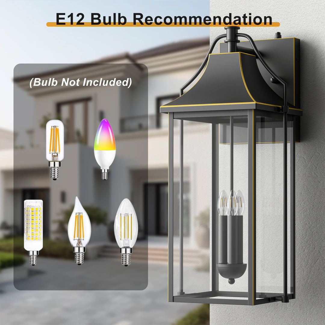 Lawyettle 18" Outdoor Wall Lantern with Dusk to Dawn Sensor, 2-Light Waterproof Brown Wall Sconce with Glass for Porch, Garage, Front Door, Patio #7040