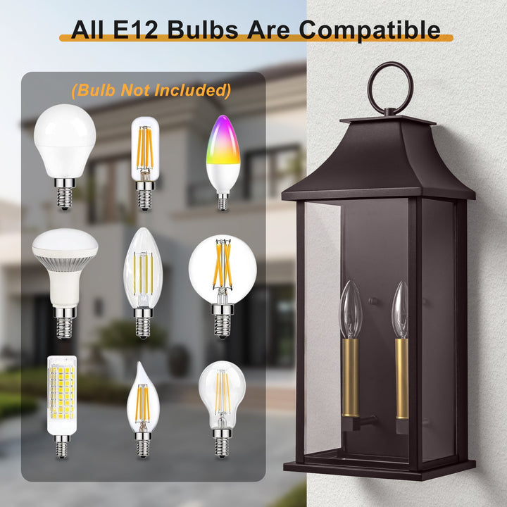 Lawyettle Bronze Smart Dusk to Dawn Outdoor Wall Light, 20.6" Large Outside Wall Sconce Light 2-Light, Modern Exterior Wall Lantern with Glass, Waterproof Outdoor Porch Light for House, Porch #MX7008