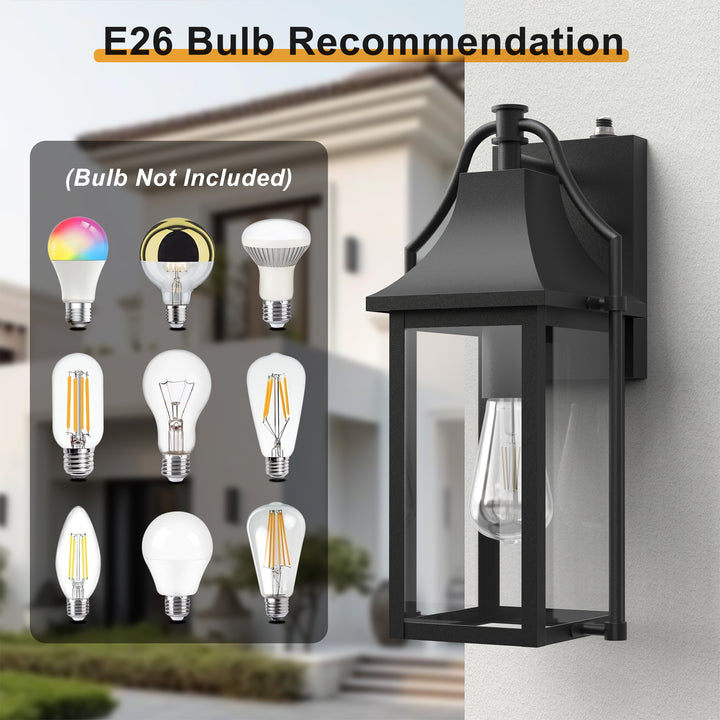 Lawyettle 18" Outdoor Wall Lantern with Dusk to Dawn Sensor, 2-Light Waterproof Brown Wall Sconce with Glass for Porch, Garage, Front Door, Patio #7040
