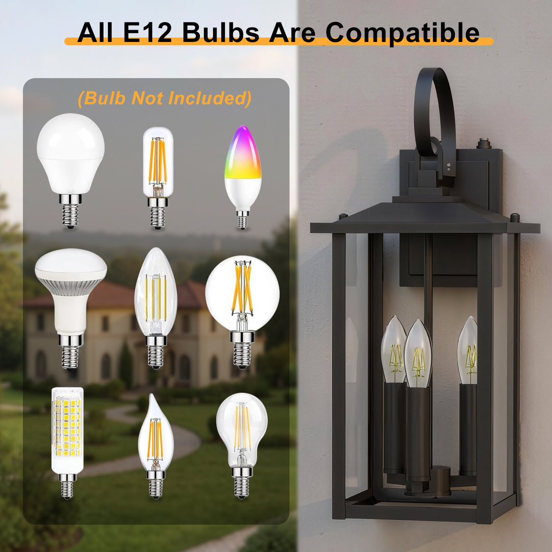 Dusk to Dawn 12.5" Outdoor Wall Sconce, Exterior Wall Light Fixture, Matte Black Porch Light Outdoor, Outside Wall Mount Lantern for House Garage Doorway (Bulb Include) #7004