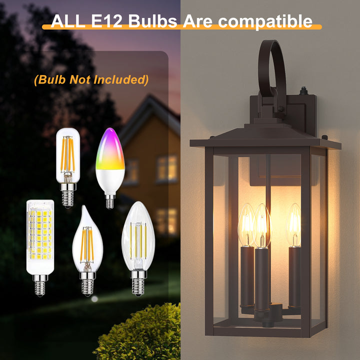 Dusk to Dawn 12.5" Outdoor Wall Sconce, Exterior Wall Light Fixture, Matte Black Porch Light Outdoor, Outside Wall Mount Lantern for House Garage Doorway (Bulb Include) #7004
