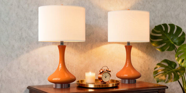 Aura 23.5'' Modern Blue Ceramic Table Lamp With USB Ports For Living Room/Bedroom #T252