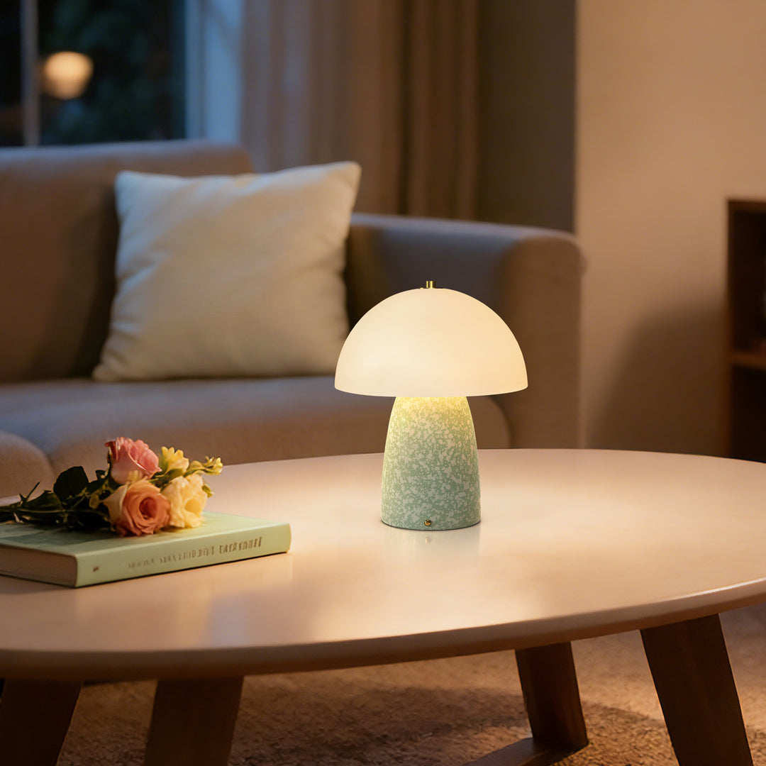 Pulsar 11" Modern Rechargeable Touch Control Desk Lamp, Portable Wireless Ceramic Led Lamp With Milky White Glass Shade, Three-Level Dimming, Suitable For Bedrooms, Living Rooms, Terraces And Outdoors #T281