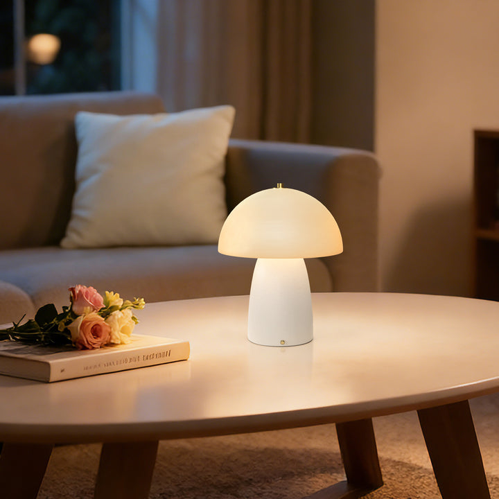 Pulsar 11" Modern Rechargeable Touch Control Desk Lamp, Portable Wireless Ceramic Led Lamp With Milky White Glass Shade, Three-Level Dimming, Suitable For Bedrooms, Living Rooms, Terraces And Outdoors #T281