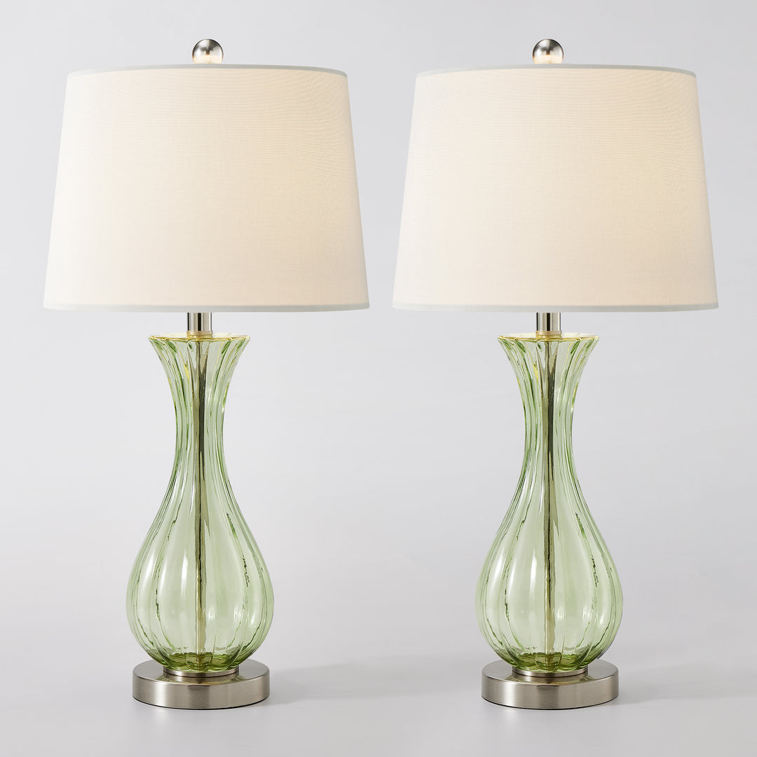 Maxax Coastal Glass Table Lamps Set of 2，Modern 25.5" Clear Glass Bedside Lamps with White Shade for Bedroom Living Room #T78