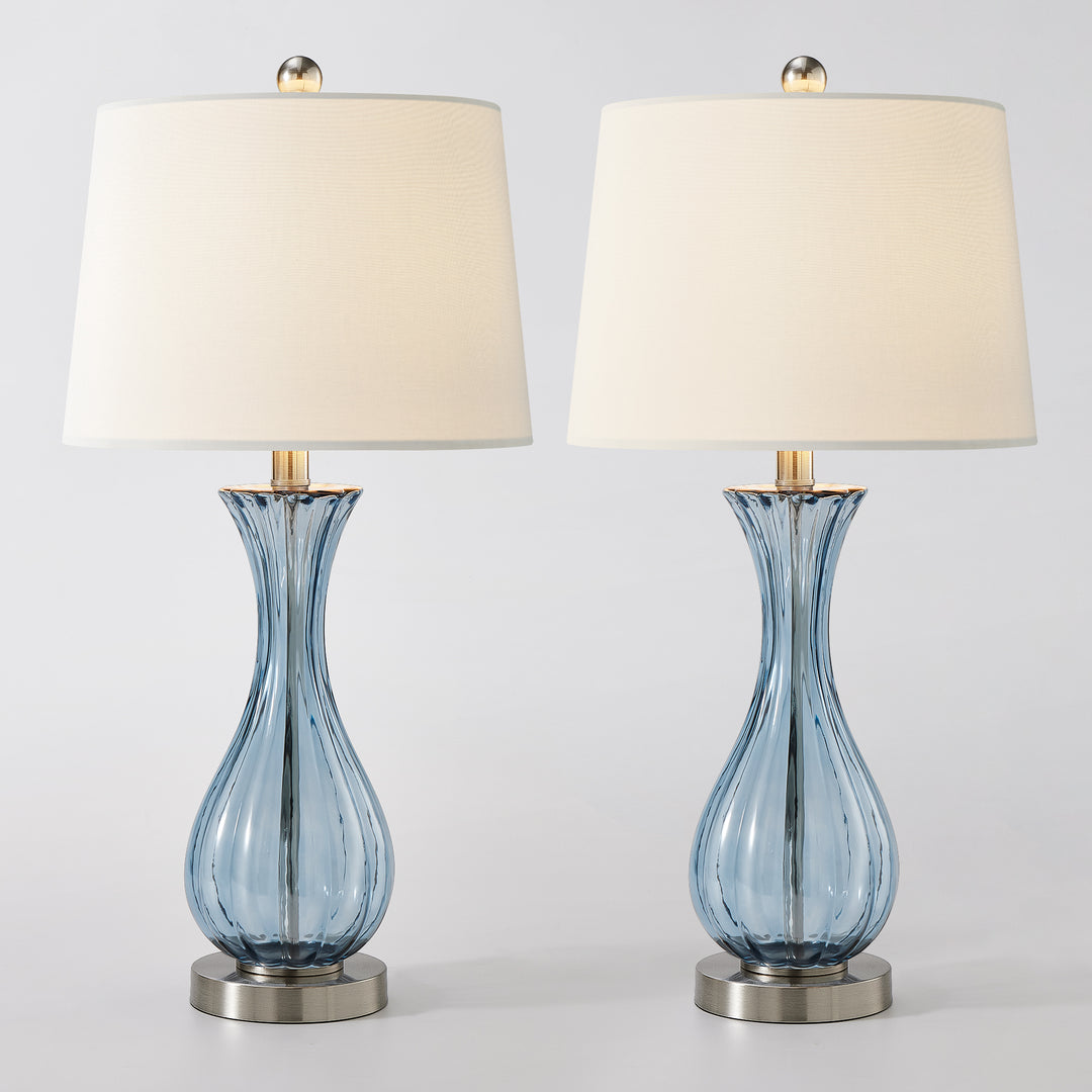 Maxax Coastal Glass Table Lamps Set of 2，Modern 25.5" Clear Glass Bedside Lamps with White Shade for Bedroom Living Room #T78