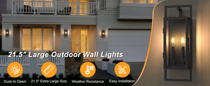 Radiance 3 -Light Steel And Glass Outdoor Wall Light with Dusk to Dawn #7030