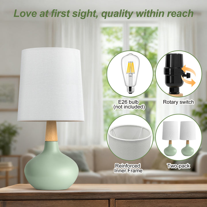 Maxax 14" Ceramic Table Lamps Set of 2, Small Beside Lamps, Modern White Bedside Nightstand Lamps for Living Room Bedroom #T185