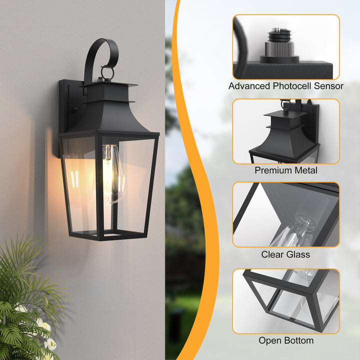 Tempered Glass Outdoor Wall Light With Dusk To Dawn #7060-2BK