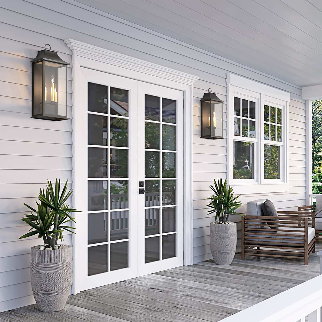 Lawyettle Smart Dusk to Dawn Outdoor Wall Lantern 3-Light, 25" Large Outdoor Light Fixture, Black Exterior Wall Light, Waterproof Outside Wall Sconce for House Porch Patio #7008